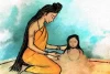 Furnato | Beautiful Poster of Parvati & Ganesha | P9 | Adhesive Poster | 18 Inch X 12 Inch