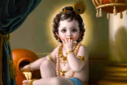 Furnato | Beautiful Poster of bal Krishna | P140 | Adhesive Poster | 18 Inch X 12 Inch
